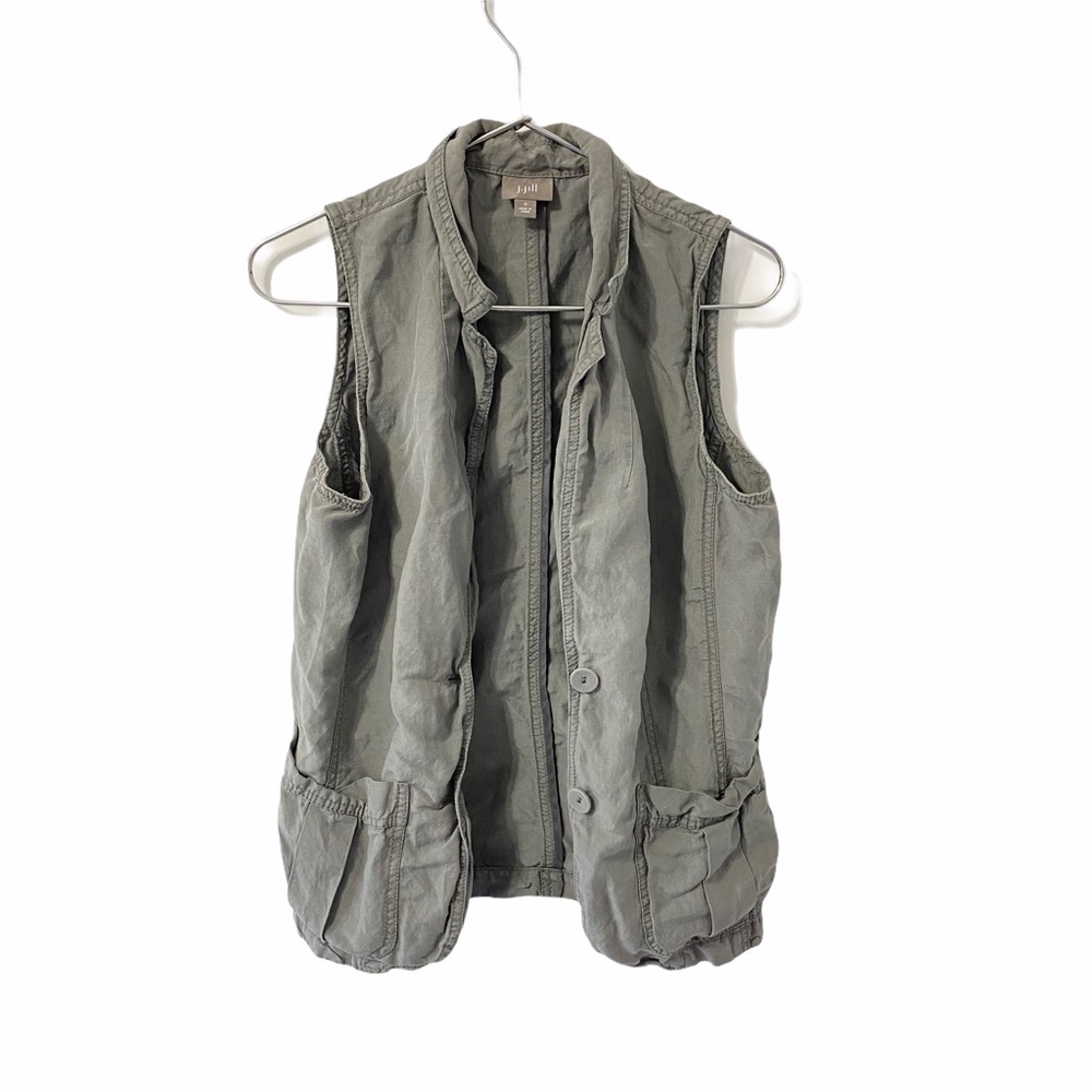 J.Jill Gray Cargo Button Front Sleeveless vest